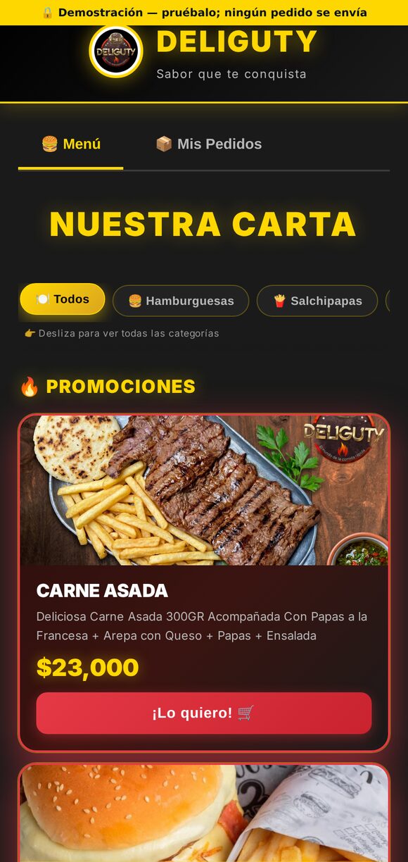 Menú de Deliguty